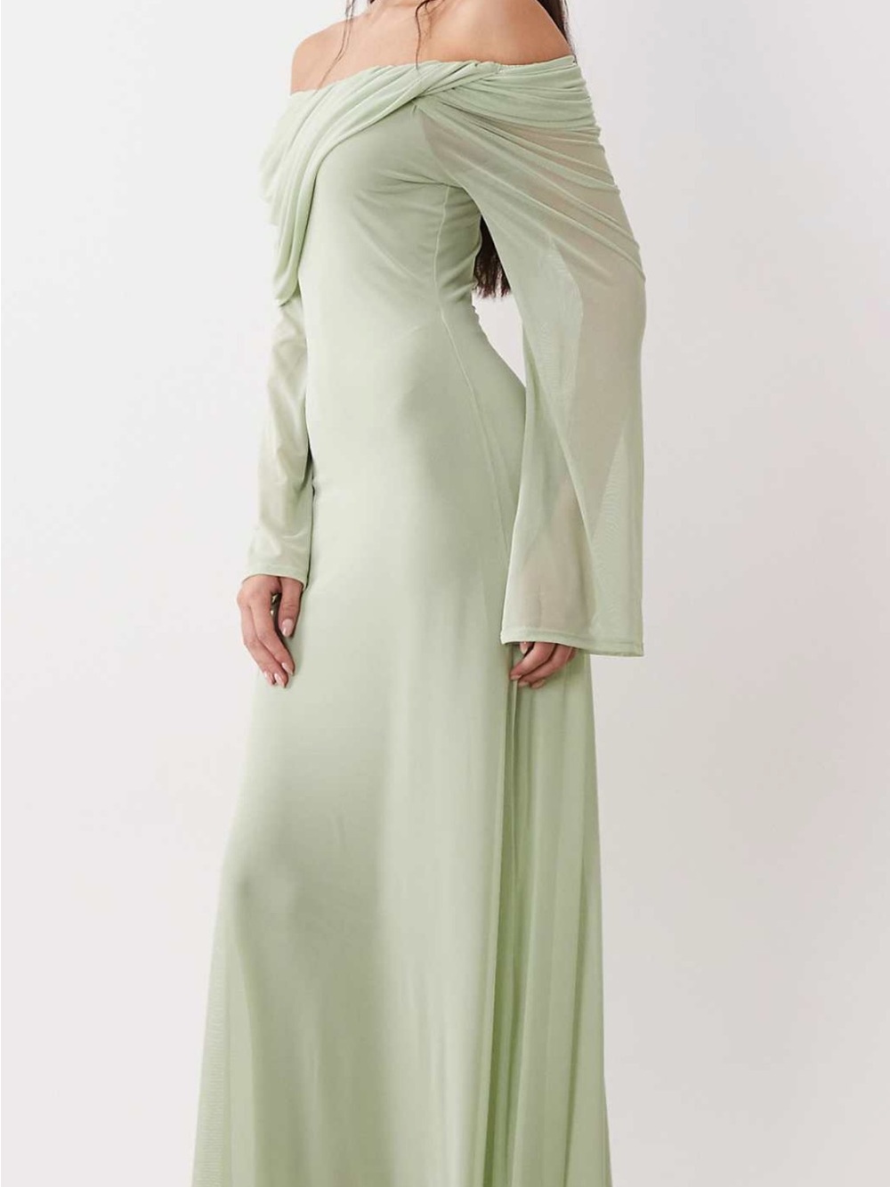 ASOS Off-Shoulder Long Sleeve Maxi Dress in Sage